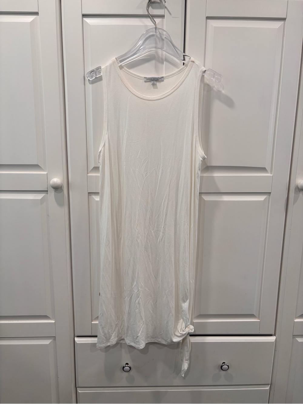 Green Envelope White Sleeveless Swim Coverup Tie Hem